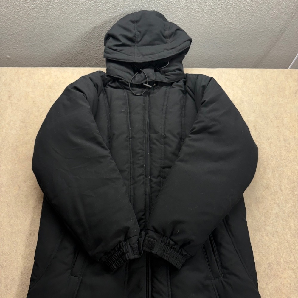 Cabelas Womens Long Goose Down Puffer Parka Coat Black 550 Fill Hooded Medium